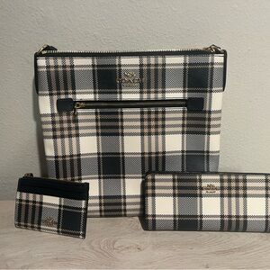 NEW 3 piece Midnight/Tan Plaid matching Coach set!